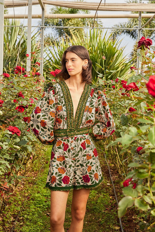 FARM Rio - Garden Tapestry Sand Romper