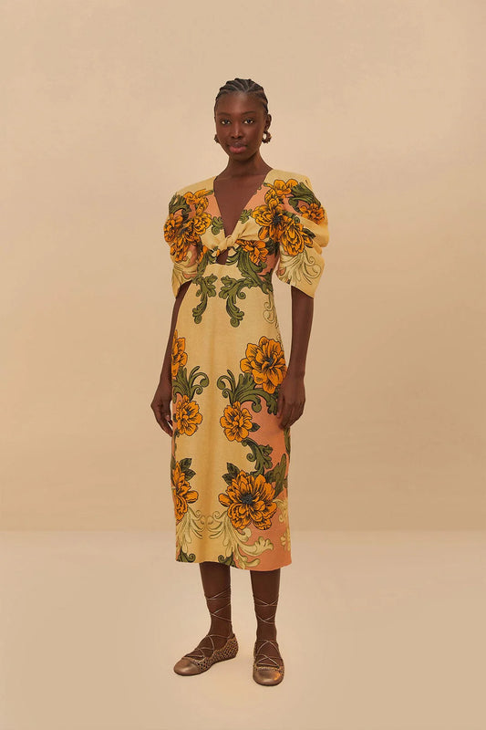 FARM Rio - Delicate Flower Arabesques Midi Dress