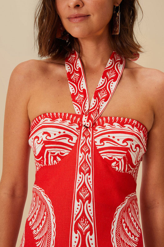 FARM Rio - Majestic Coconut Tree Red Mini Dress