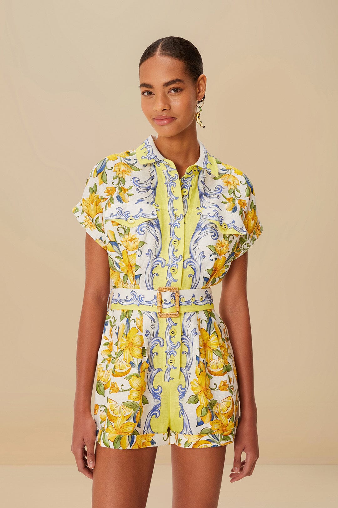 FARM Rio - Sicily Scarf Off-White Romper