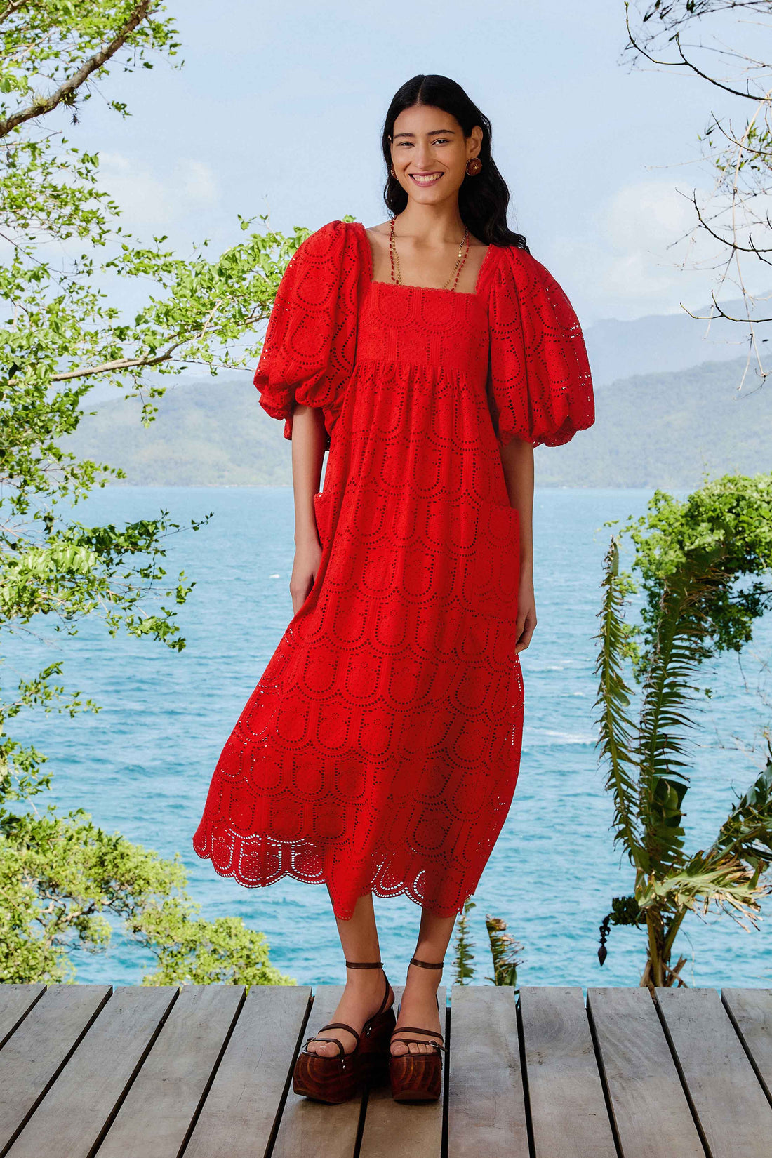 FARM Rio - Red Pineapple Eyelet Maxi Dress