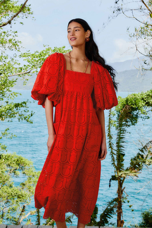 FARM Rio - Red Pineapple Eyelet Maxi Dress