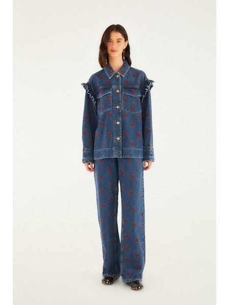 FARM Rio - Flower Embroidered Denim Shirt