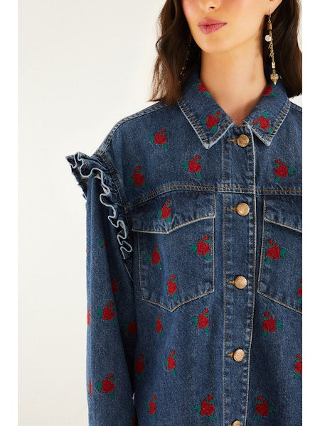 FARM Rio - Flower Embroidered Denim Shirt