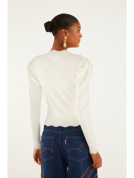 FARM Rio - Flower Embroidery Off-White Knit Top
