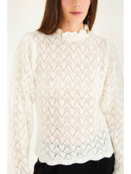 FARM Rio - Lace Stitch Ruffles Off-White Knit Blouse