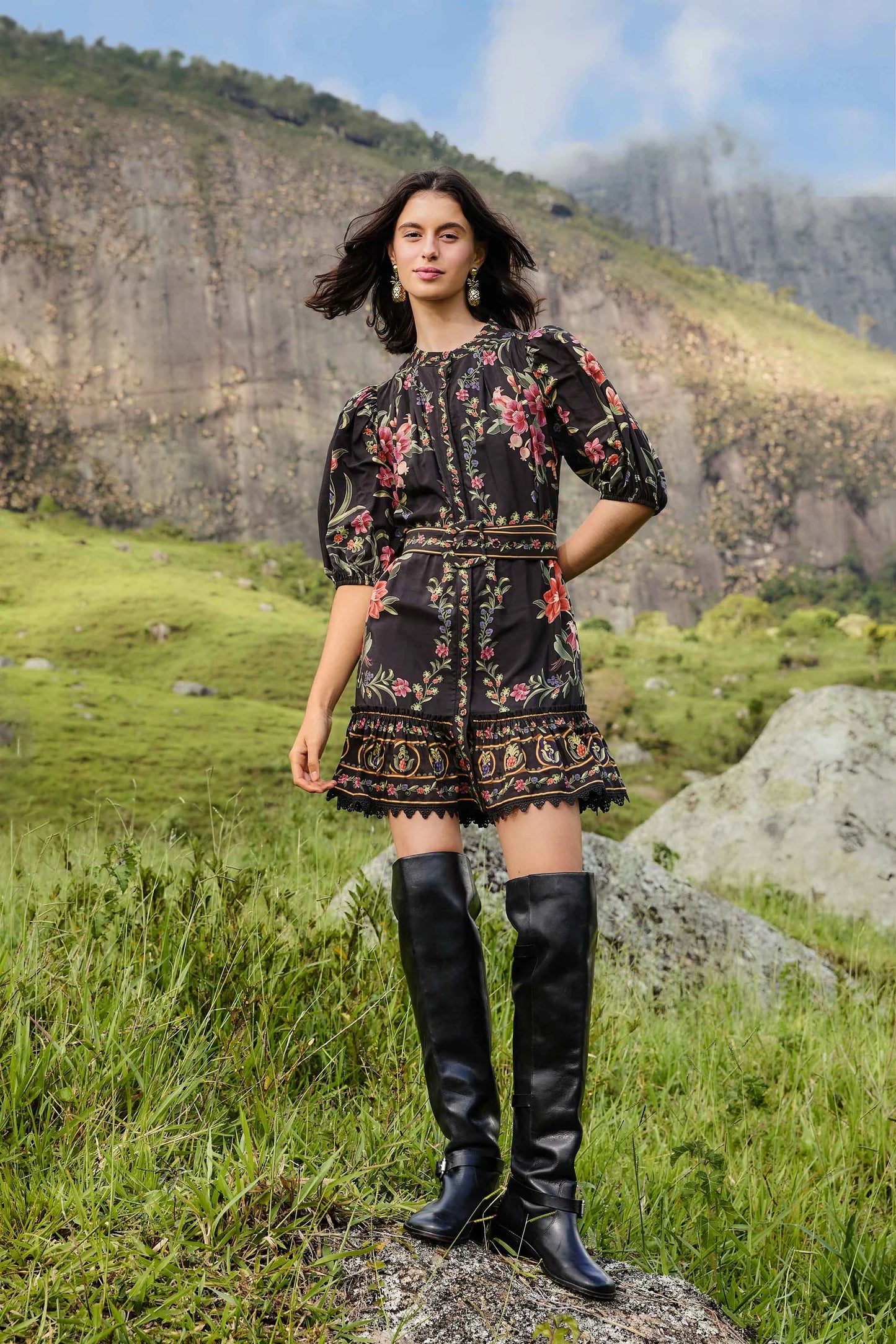 FARM Rio - Belle Garden Black Mini Dress