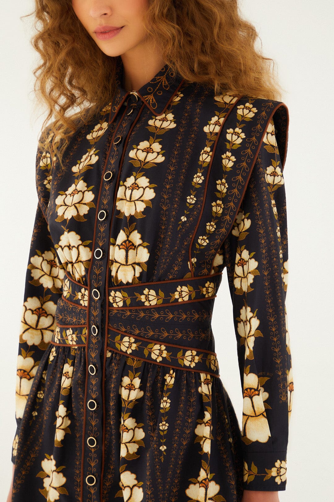 FARM Rio - Embroidered Flowers Black Long Sleeve Mini Dress