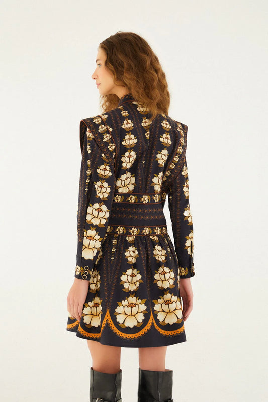FARM Rio - Embroidered Flowers Black Long Sleeve Mini Dress