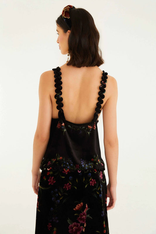 FARM Rio - Belle Garden Black Scallops Sleeveless Top