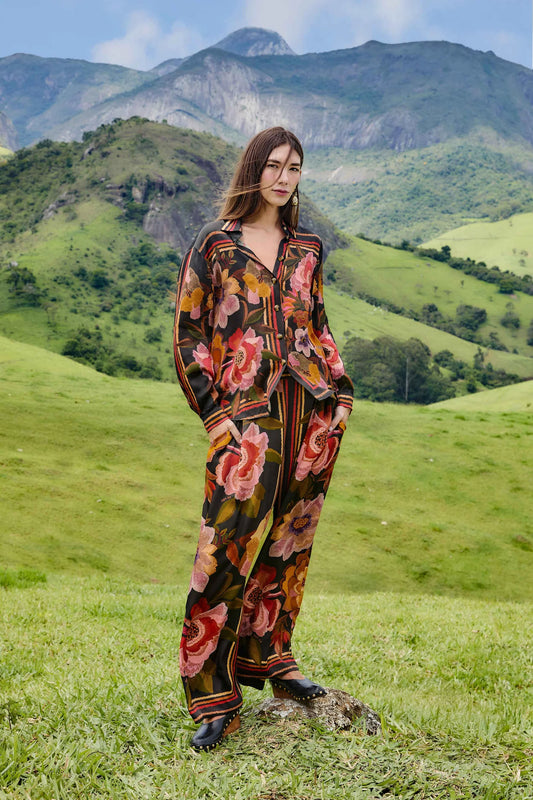 FARM Rio - Chenille Flowers Black Shirt