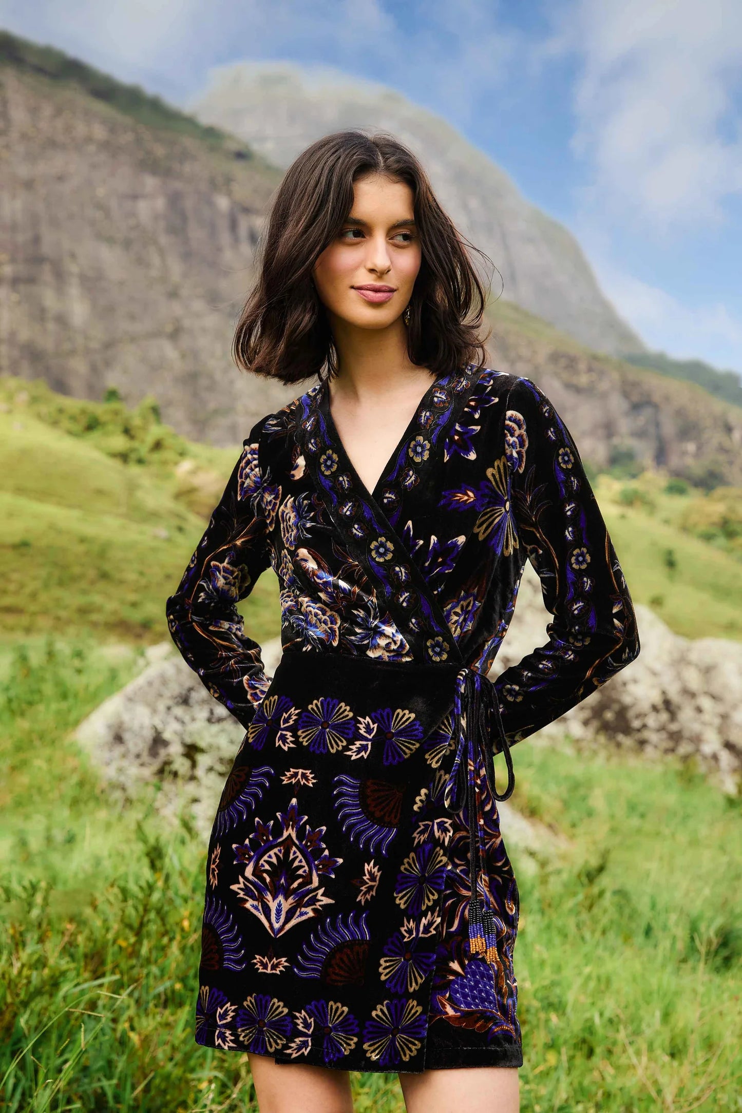 FARM Rio - Arabesque Black Wrap Mini Dress
