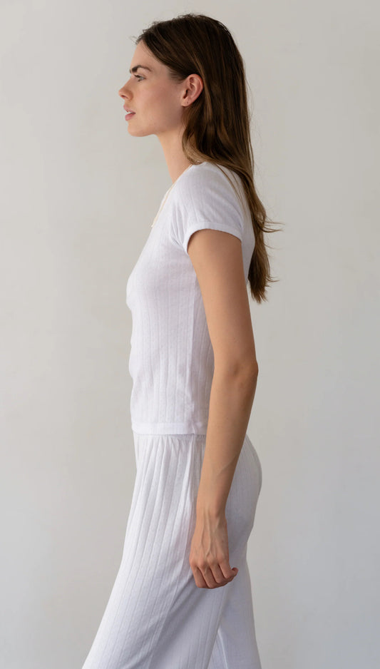Donni - Pointelle Baby Tee - Powder