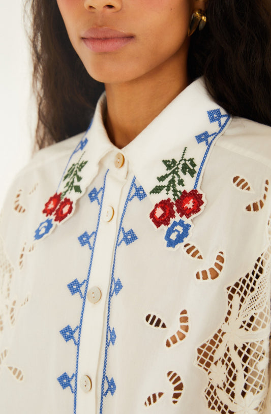 FARM Rio - Flowers Embroidery Richelieu Long Sleeve