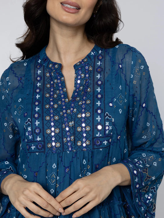 Juliet Dunn London - Flare Sleeve Dress in Mosaic