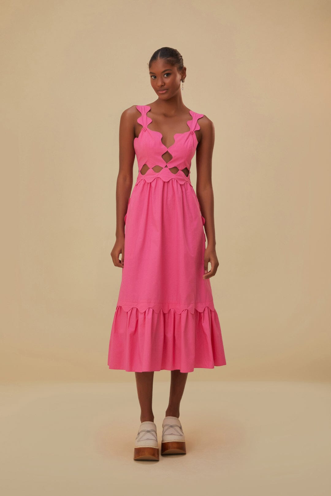 FARM Rio - Pink Cut-Out Organic Cotton Midi Dress FARM Rio - Pink Cut-Out Organic Cotton Midi Dress