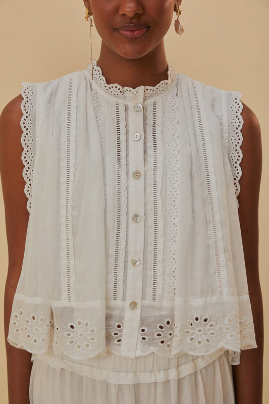 FARM Rio - Off-White Sleeveless Organic Cotton Blouse