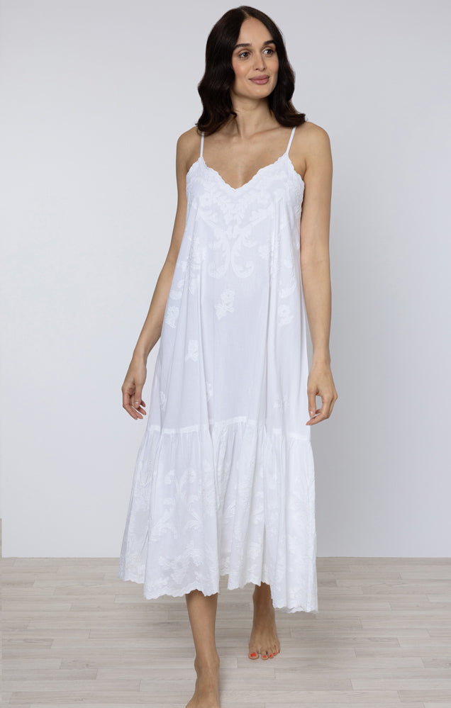 Juliet Dunn London - V Neck Midi Dress in Vintage White