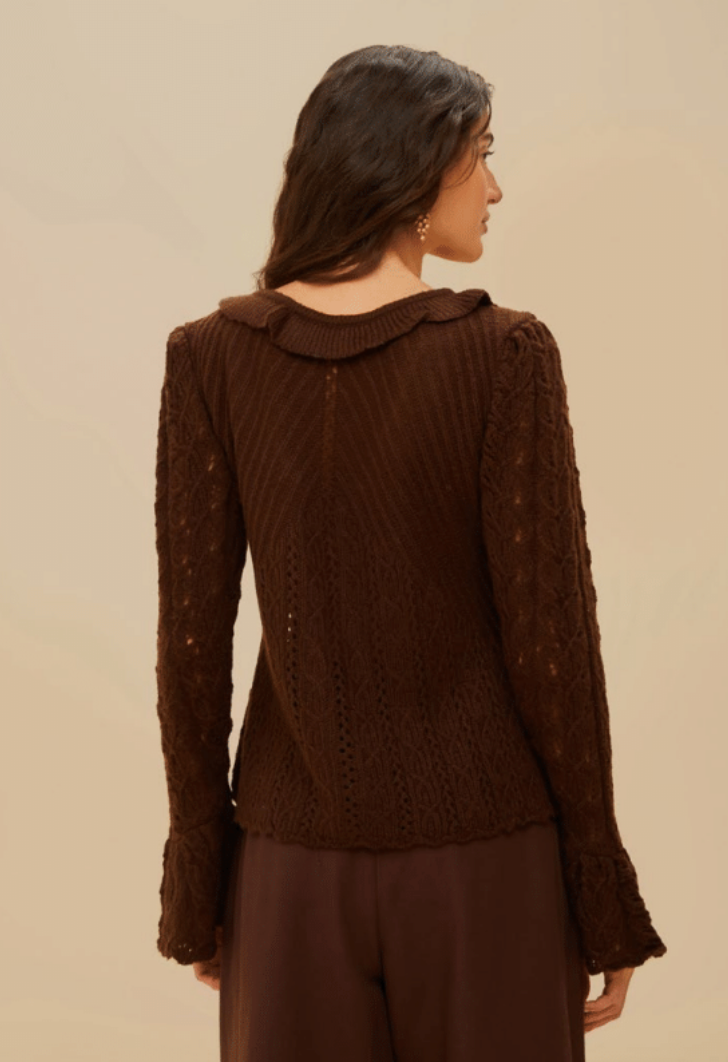 FARM Rio - Lace Stitch Knit Ruffles Cardigan