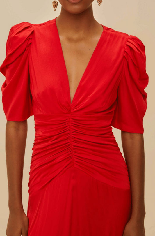 FARM Rio - Red Gathered Midi Dress