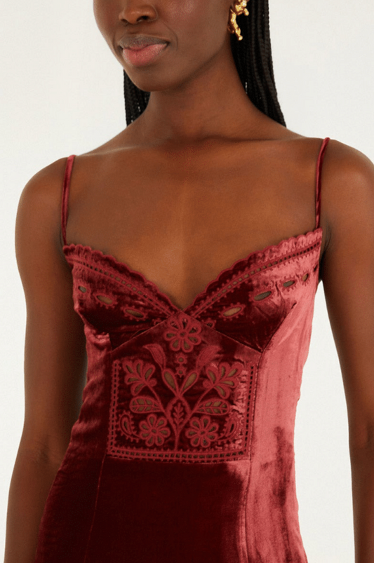 FARM Rio - Burgundy Sleeveless Midi Dress