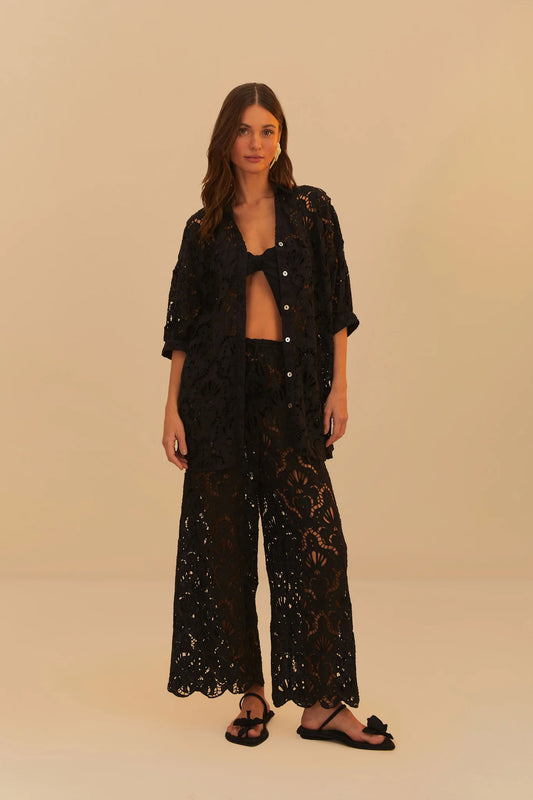 FARM Rio - Black Seashell Eyelet Pants