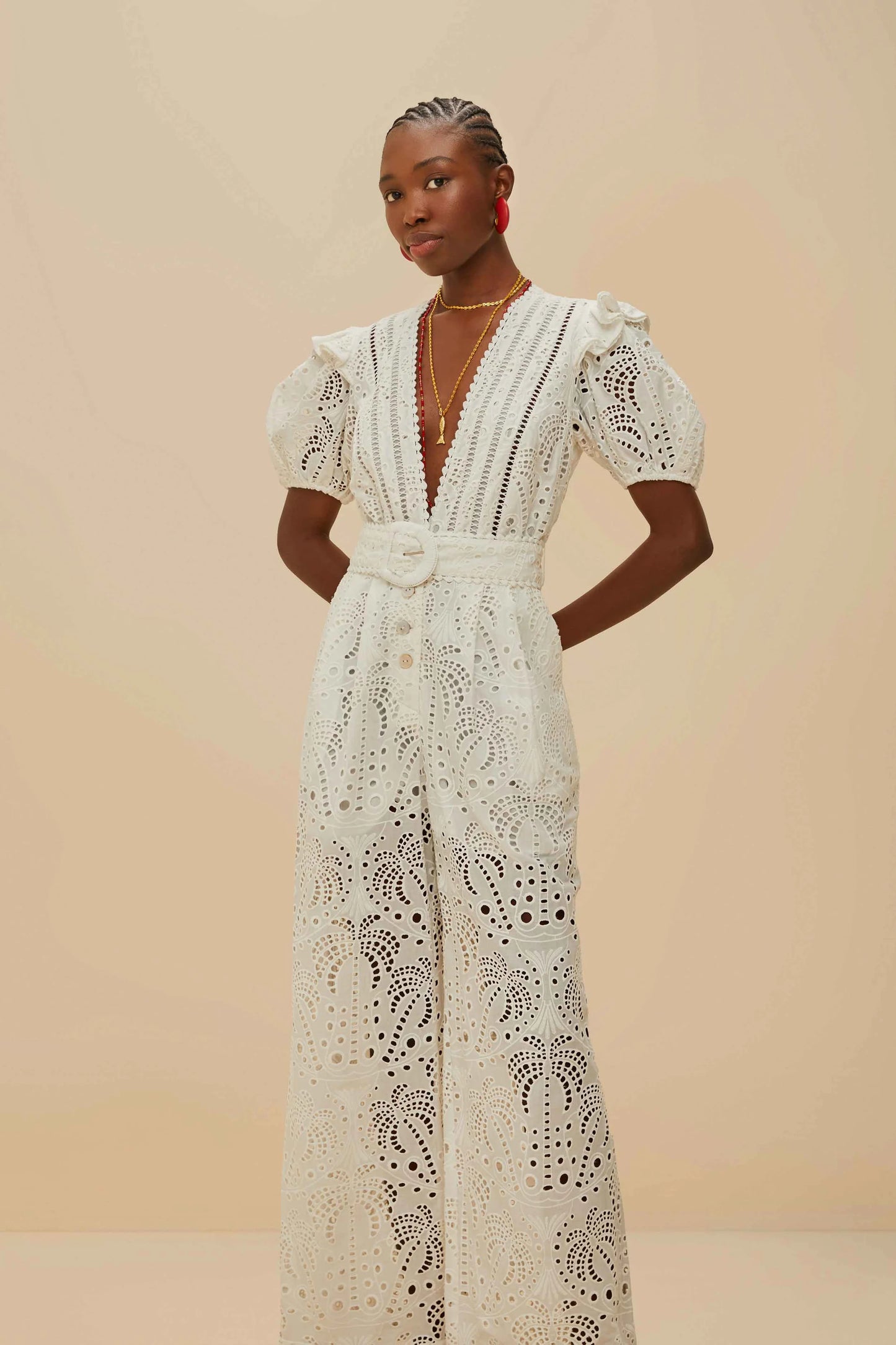 FARM Rio - Off-White Palm Tree Jumpsuit