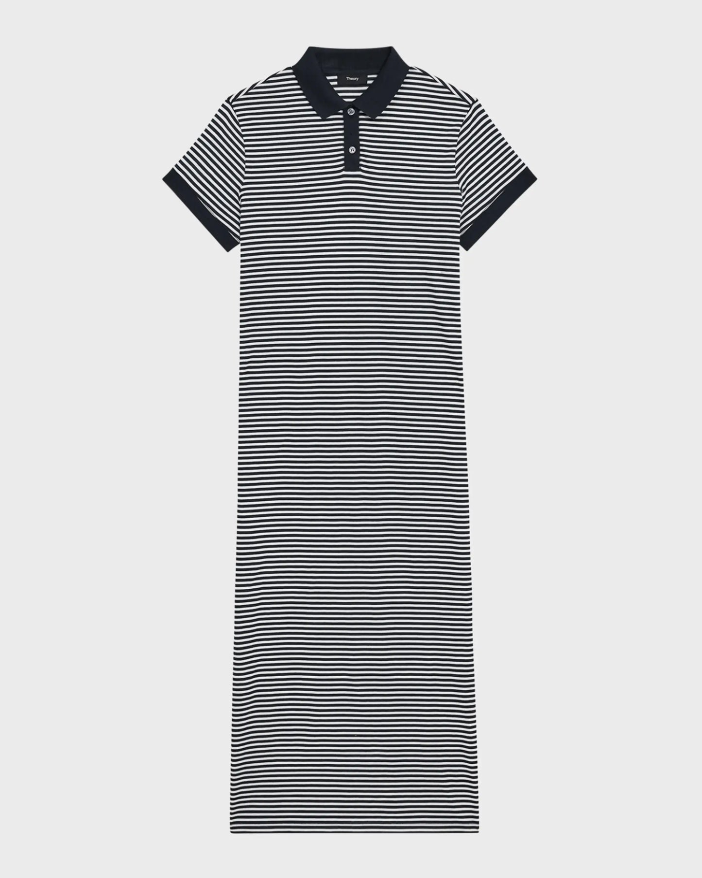 Theory - Striped Polo Short-Sleeve Midi T-Shirt Dress