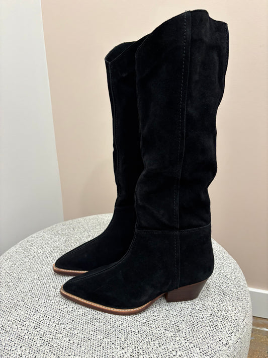 Free People - Sway Low Slouch Boot - Black Suede