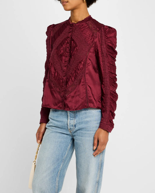 LOVESHACKFANCY - Isaline Top - Oxblood