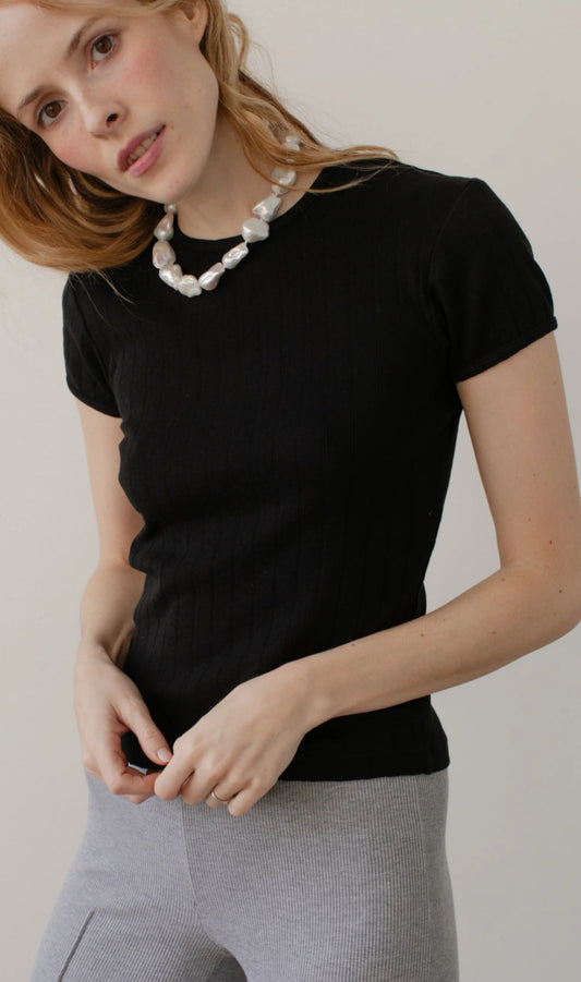 Donni - The Pointelle Baby Tee - Jet