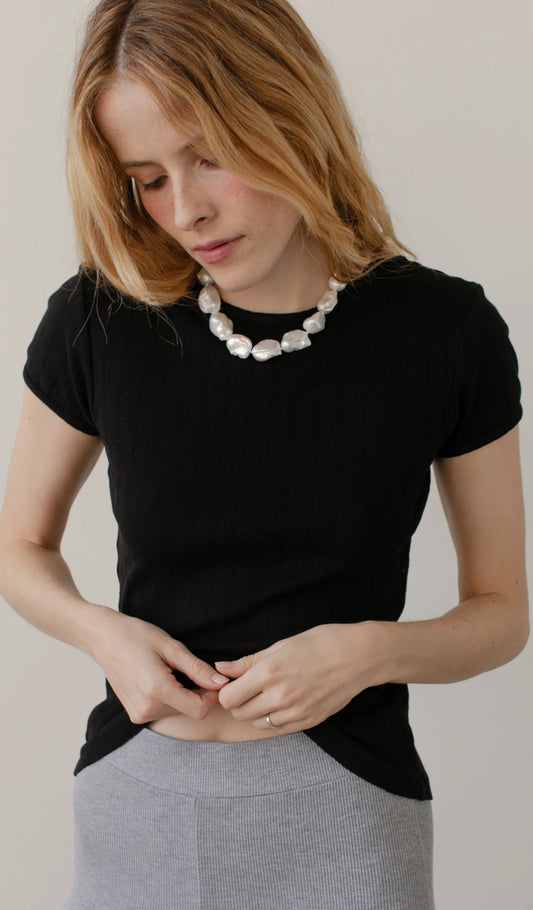 Donni - The Pointelle Baby Tee - Jet