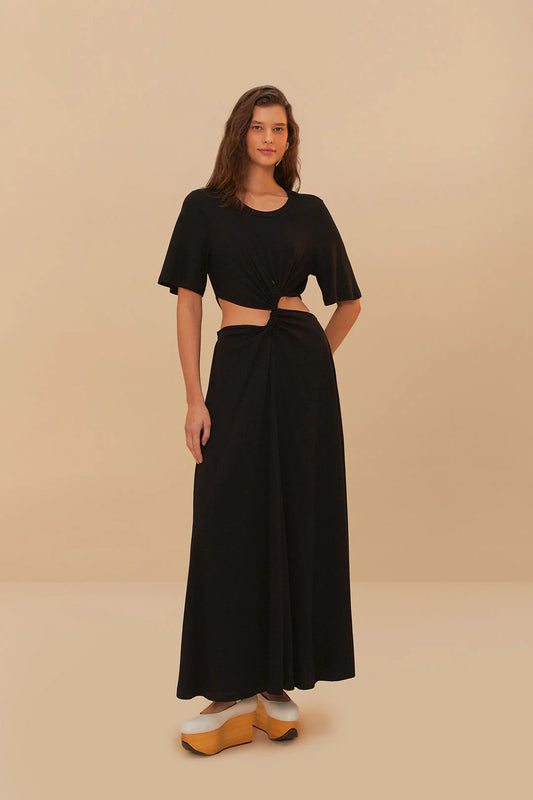 FARM Rio - Black Short sleeve Midi Dress