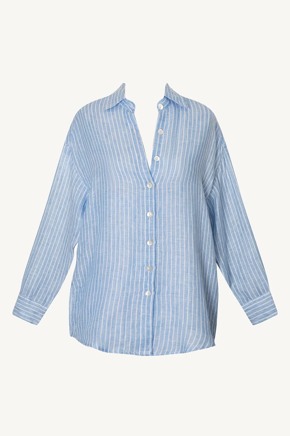 Vitamin A - Playa Linen Boyfriend Shirt - Summer Stripe