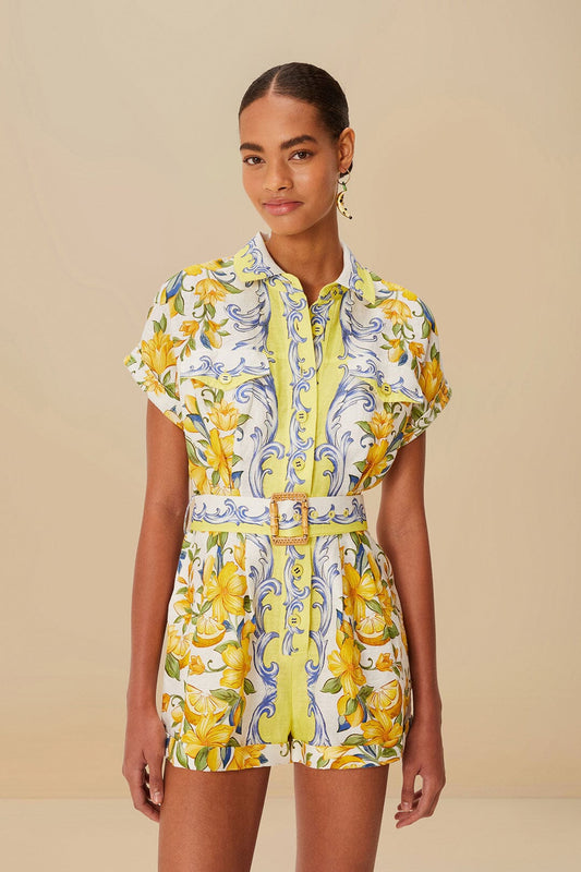 FARM Rio - Sicily Scarf Off-White Romper