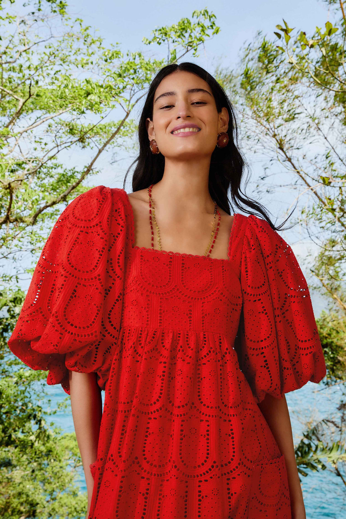 FARM Rio - Red Pineapple Eyelet Maxi Dress