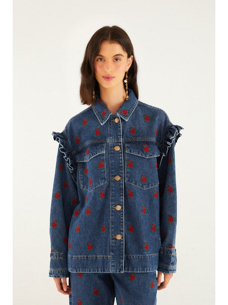 FARM Rio - Flower Embroidered Denim Shirt