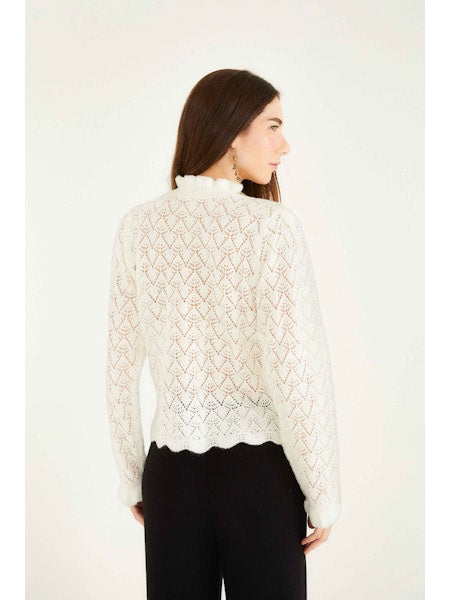 FARM Rio - Lace Stitch Ruffles Off-White Knit Blouse
