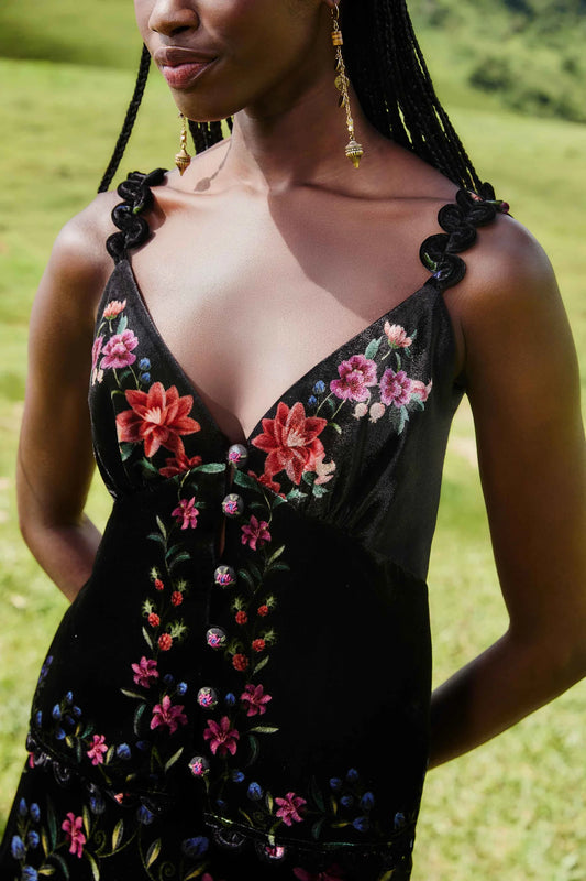 FARM Rio - Belle Garden Black Scallops Sleeveless Top
