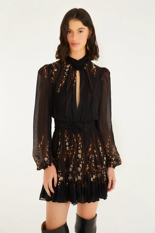 FARM Rio - Garden Silhouette Black Mini Dress