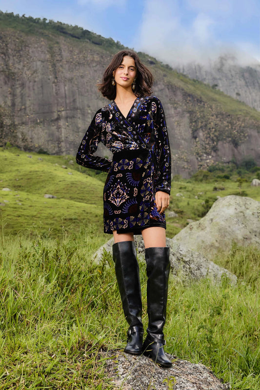 FARM Rio - Arabesque Black Wrap Mini Dress