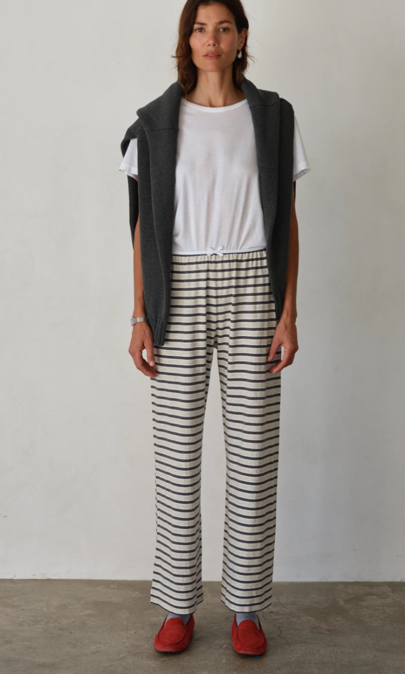 Donni - Jersey Bow Simple Pant - Oatmeal Stripe