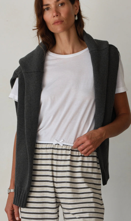 Donni - Jersey Bow Simple Pant - Oatmeal Stripe