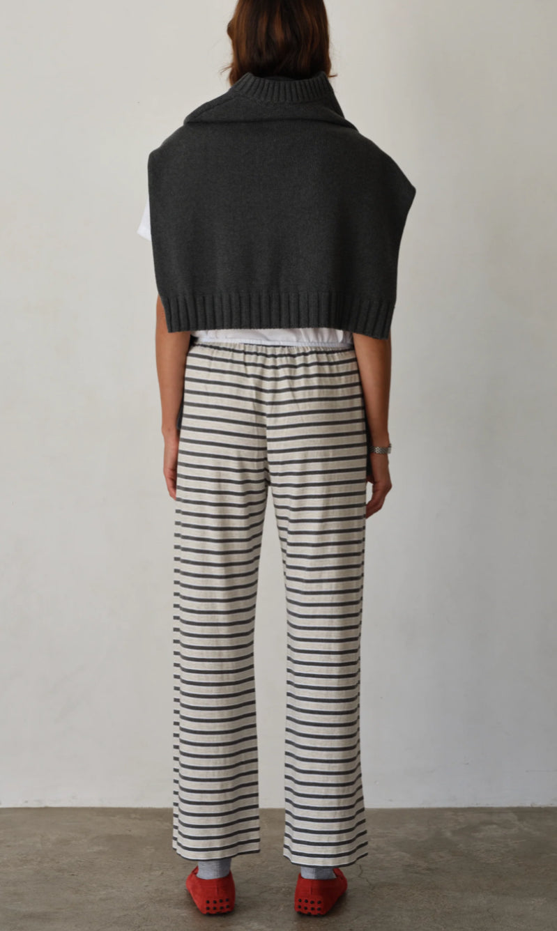 Donni - Jersey Bow Simple Pant - Oatmeal Stripe
