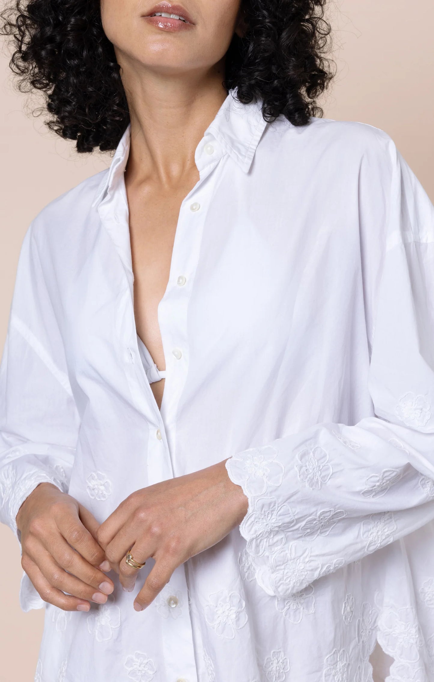 Juliet Dunn - White Floral Cord Embroidered Shirt
