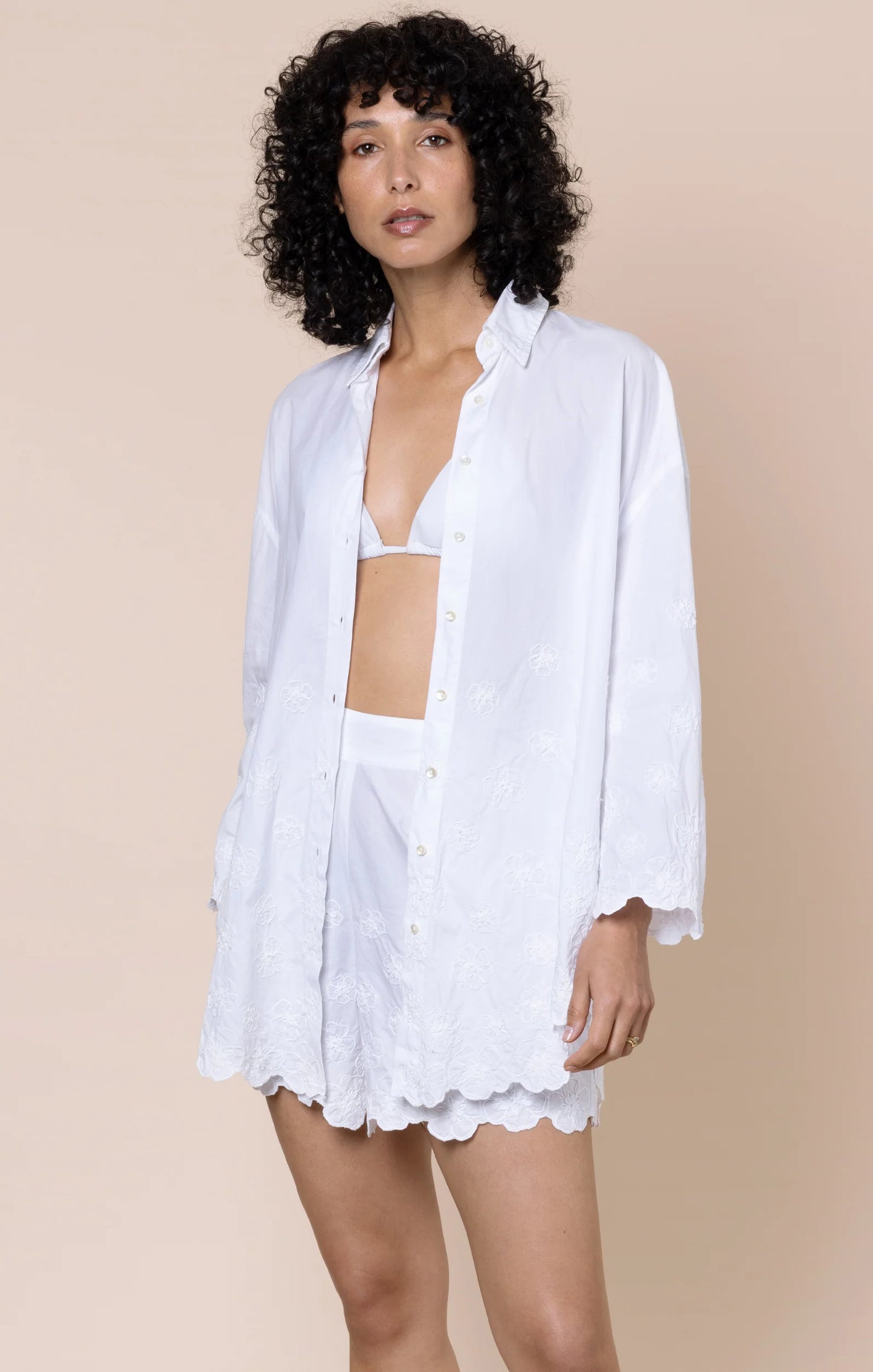 Juliet Dunn - White Floral Cord Embroidered Shirt