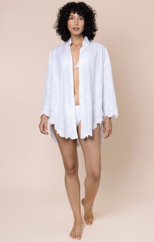 Juliet Dunn - White Floral Cord Embroidered Shirt