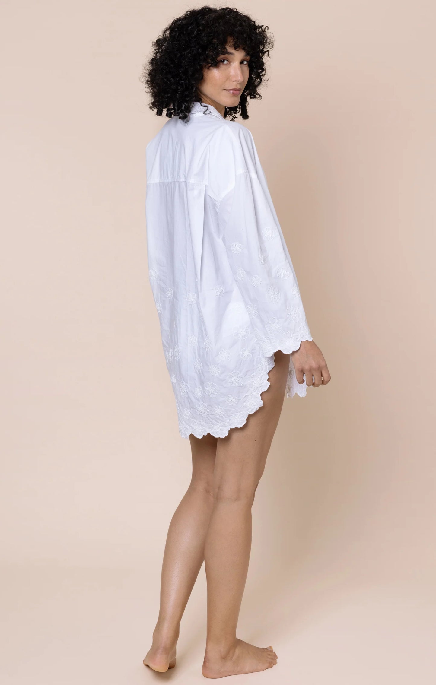 Juliet Dunn - White Floral Cord Embroidered Shirt