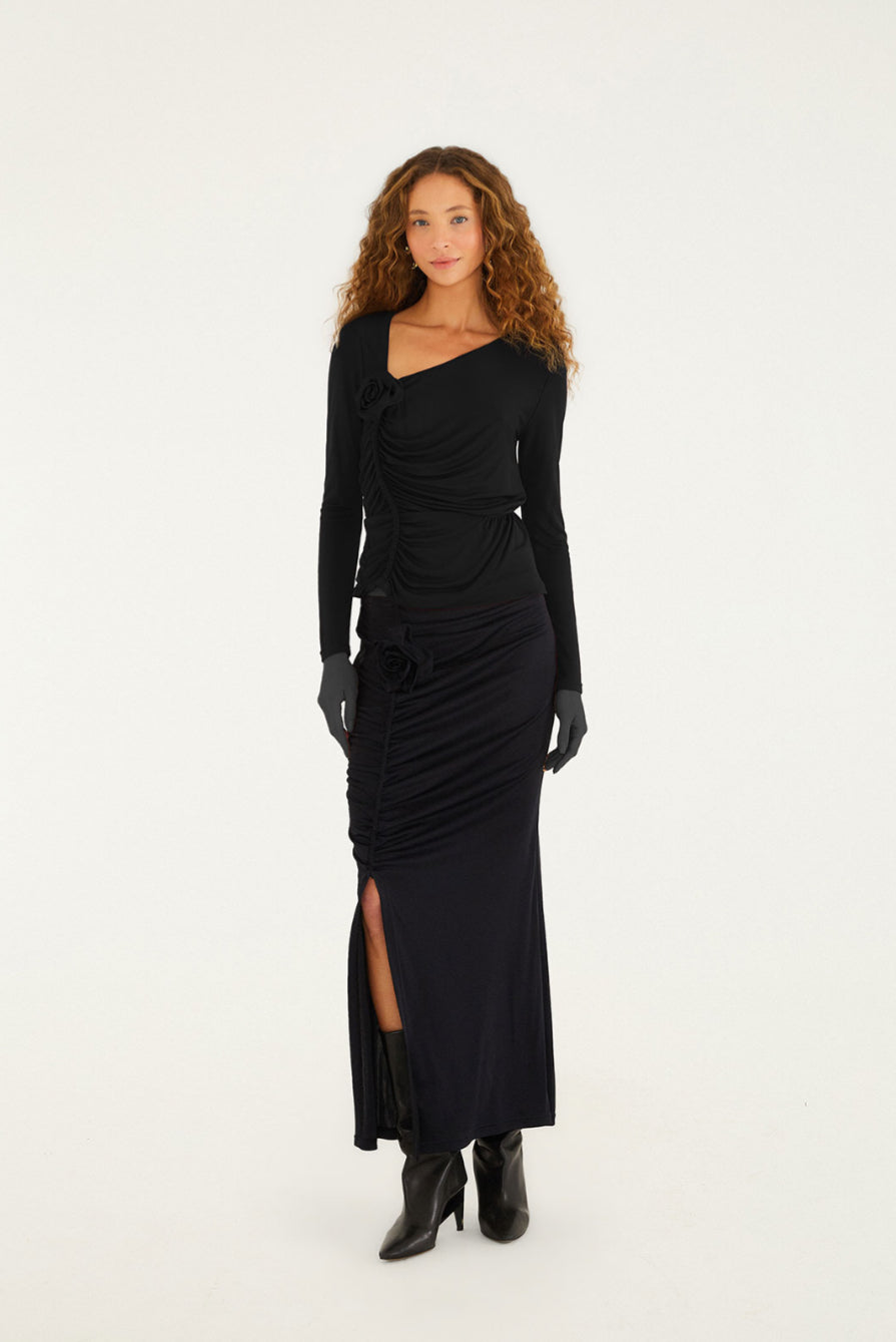 FARM Rio - Black Flower Midi Skirt