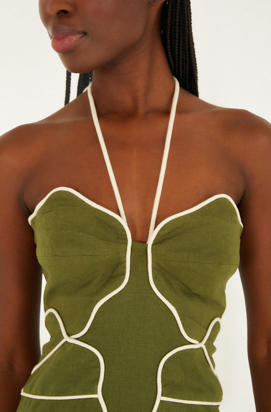 FARM Rio - Green Wavy Cutouts Mini Dress